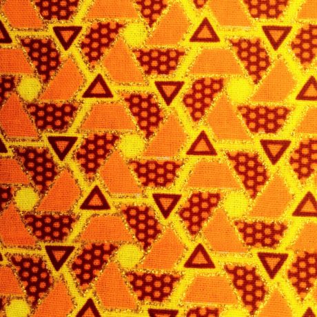 Tissu Wax pailleté jaune orange doré imprimé Mini triangles détail