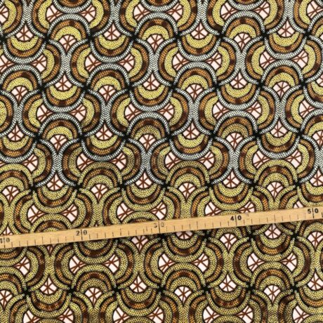 Tissu Wax pailleté marron imprimé Demi-cercles