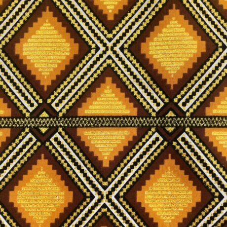 Tissu Wax pailleté marron jaune imprimé Grille détail