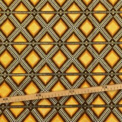 Tissu Wax pailleté marron jaune imprimé Grille