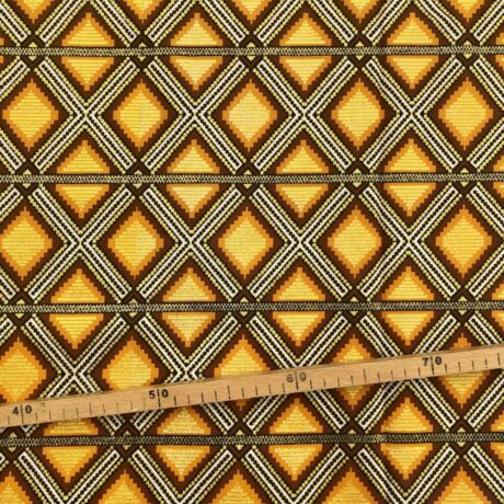 Tissu Wax pailleté marron jaune imprimé Grille