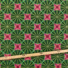 Tissu Wax pailleté vert rose imprimé Circus