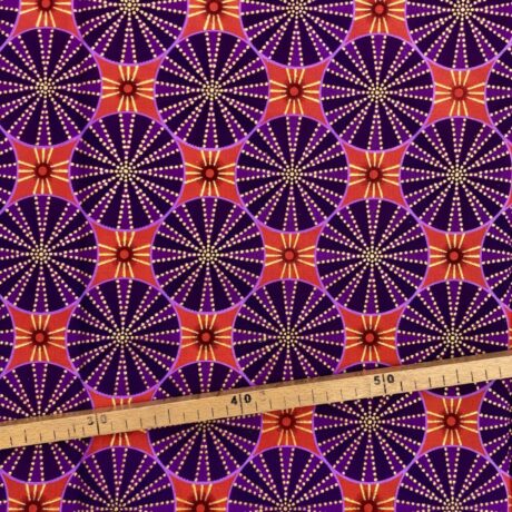 Tissu Wax pailleté violet orange imprimé Circus