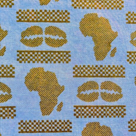 Tissu Wax pailleté blanc imprimé Africa détail