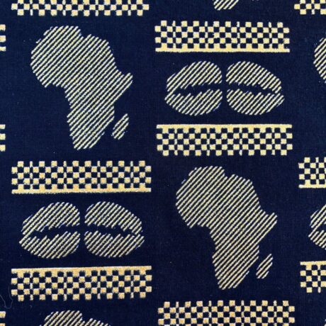 Tissu Wax pailleté noir imprimé Africa détail